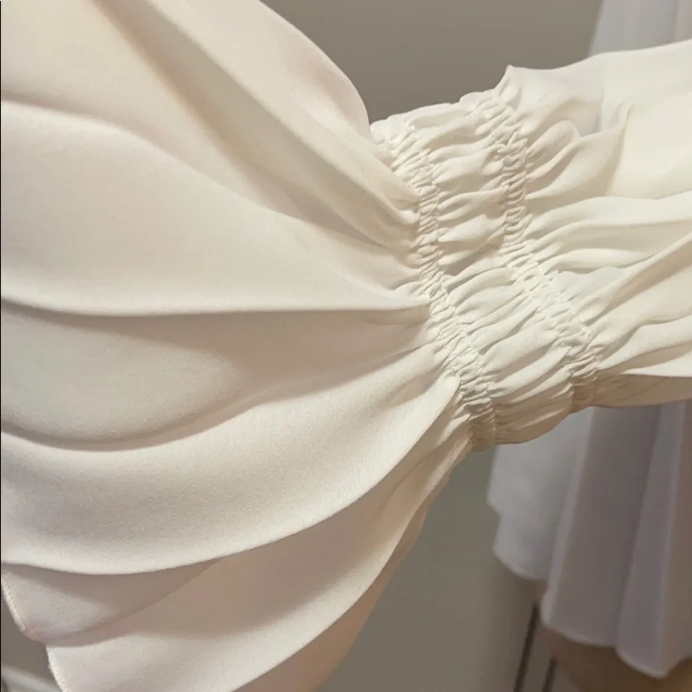 Zara White Pleated Ruffle Sleeve Blouse NWT_8